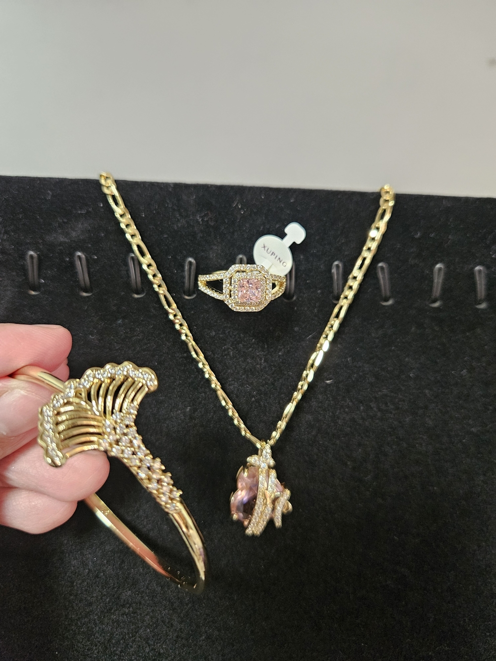 Ping Gold Filled Necklace with Pink Crystal Cluster Pendant